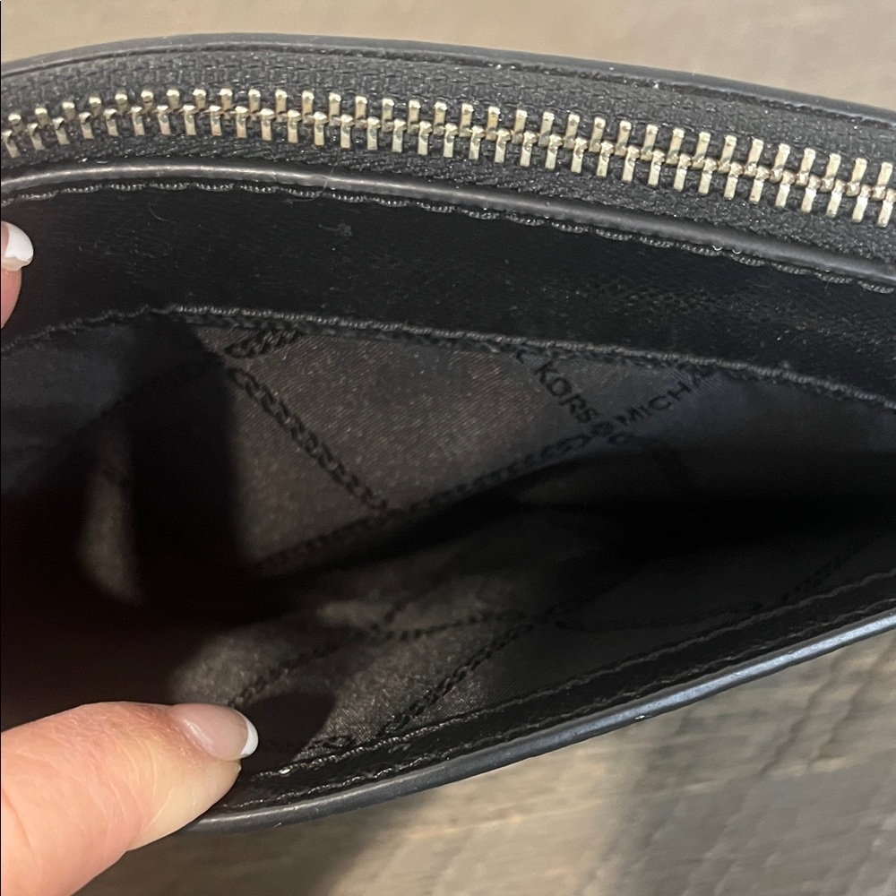 Michael Kors "Saylor" Pouchette Wristlet Black Saffiano Leather White Spellout - Picture 7 of 10